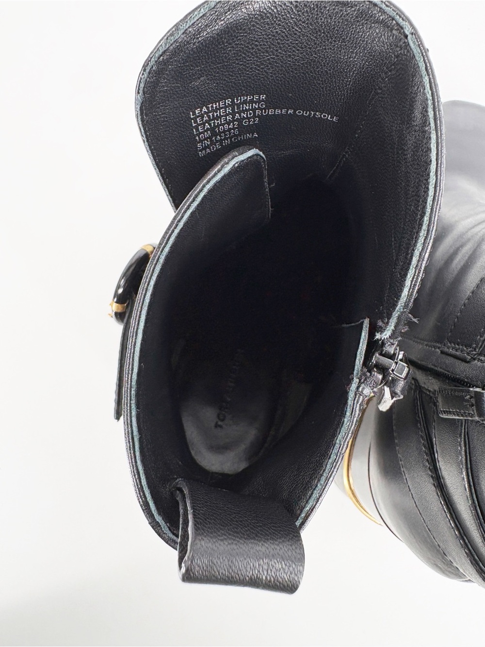 TORY BURCH Logo Buckle Square-Toe Ankle Boots in Black Leather 10 - Picture 12 of 14